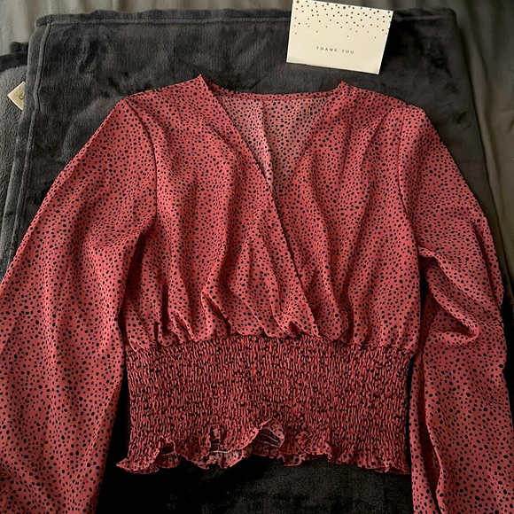 ❣️3/$30 SHEIN long sleeve dusty pink smocked blouse - large - Picture 3 of 4